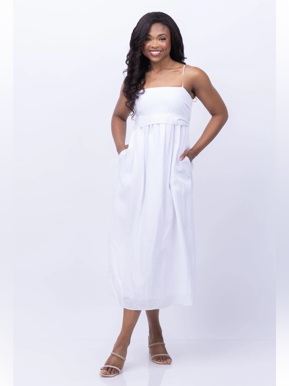 Vince Ruched Panelled Tie-Back Midi Dress with Pockets, Medium